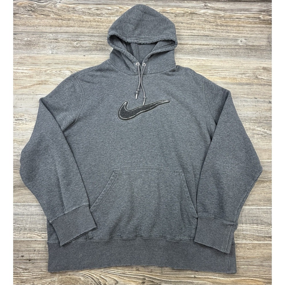 Vtg Nike Hoodie Mens XL Grey Pullover Sweatshirt Embroidered Center Swoosh Logo